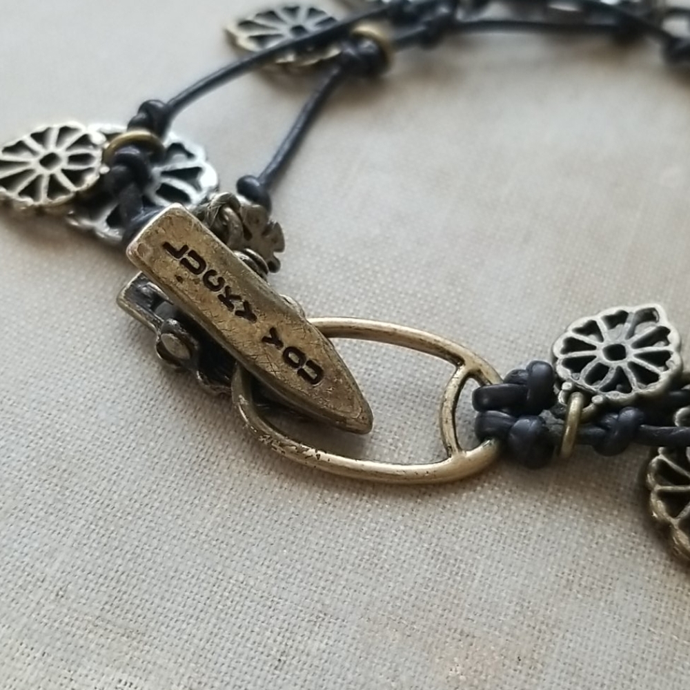 Lucky brand leaf clip leather/metal bracelet - Picture 4 of 4